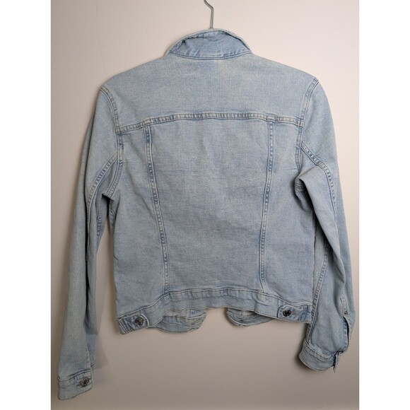 H&M &Denim Women's Jacket Light Wash Distressed Front Double Pocket Button Sz 8 - Picture 4 of 10